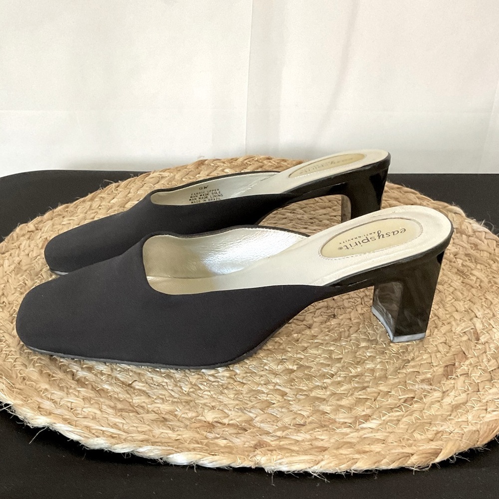 Easy Spirit Anti Gravity black dressy mule with 3” heal Size 9W